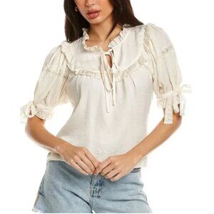 Stellah tie sleeve ruffle blouse- Ivory